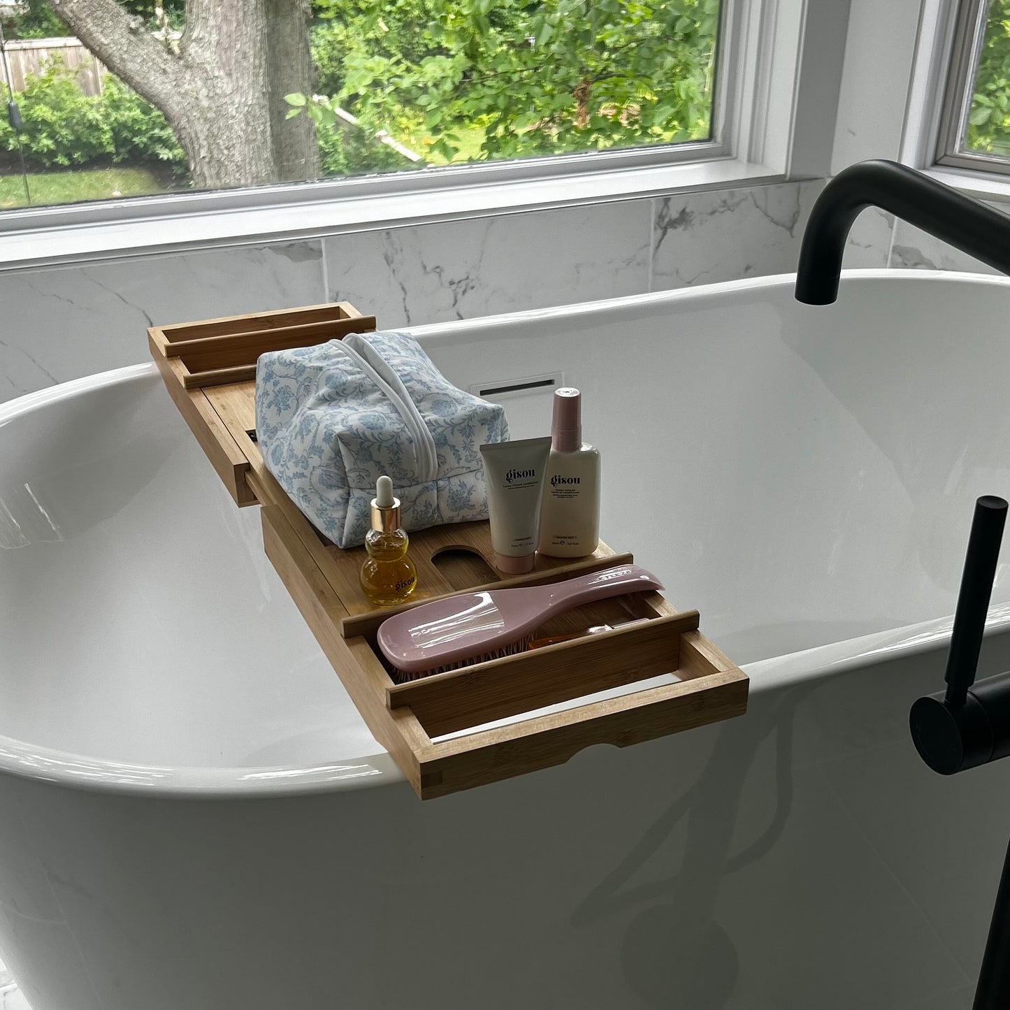 Light Blue Floral Makeup Bag