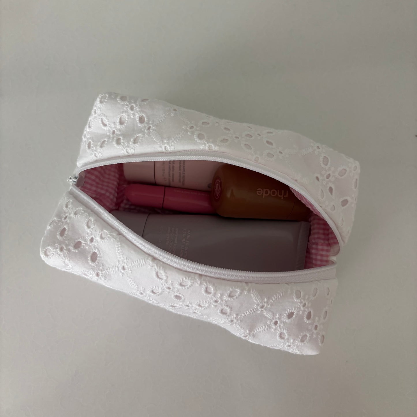 Pink & Eyelet Makeup Bag