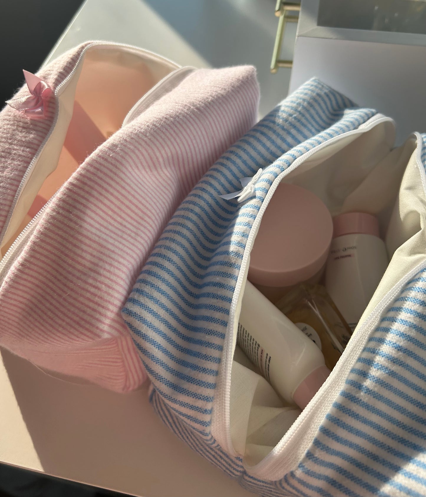 Pink Stripe Makeup Bag