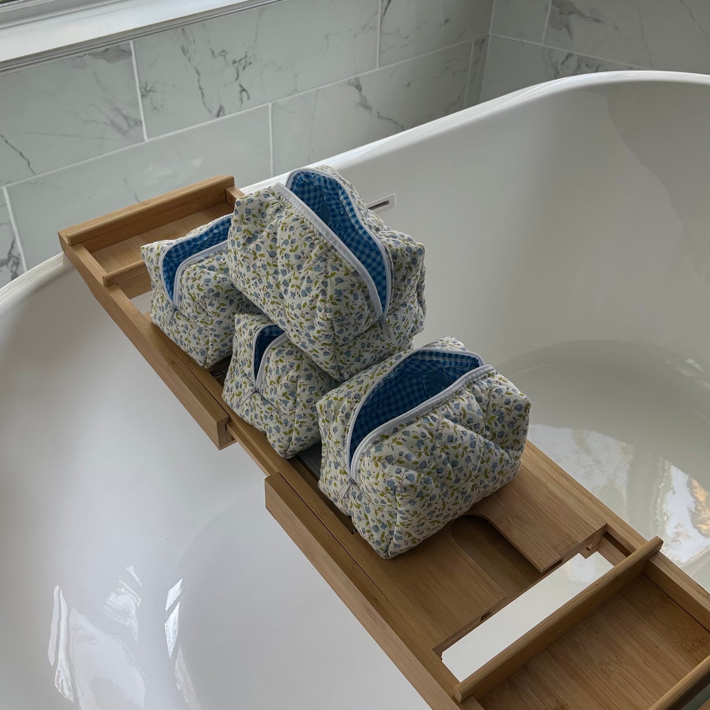 Blue Floral Makeup Bag