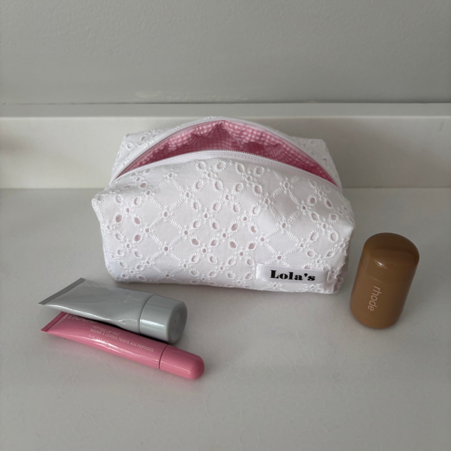 Pink & Eyelet Makeup Bag