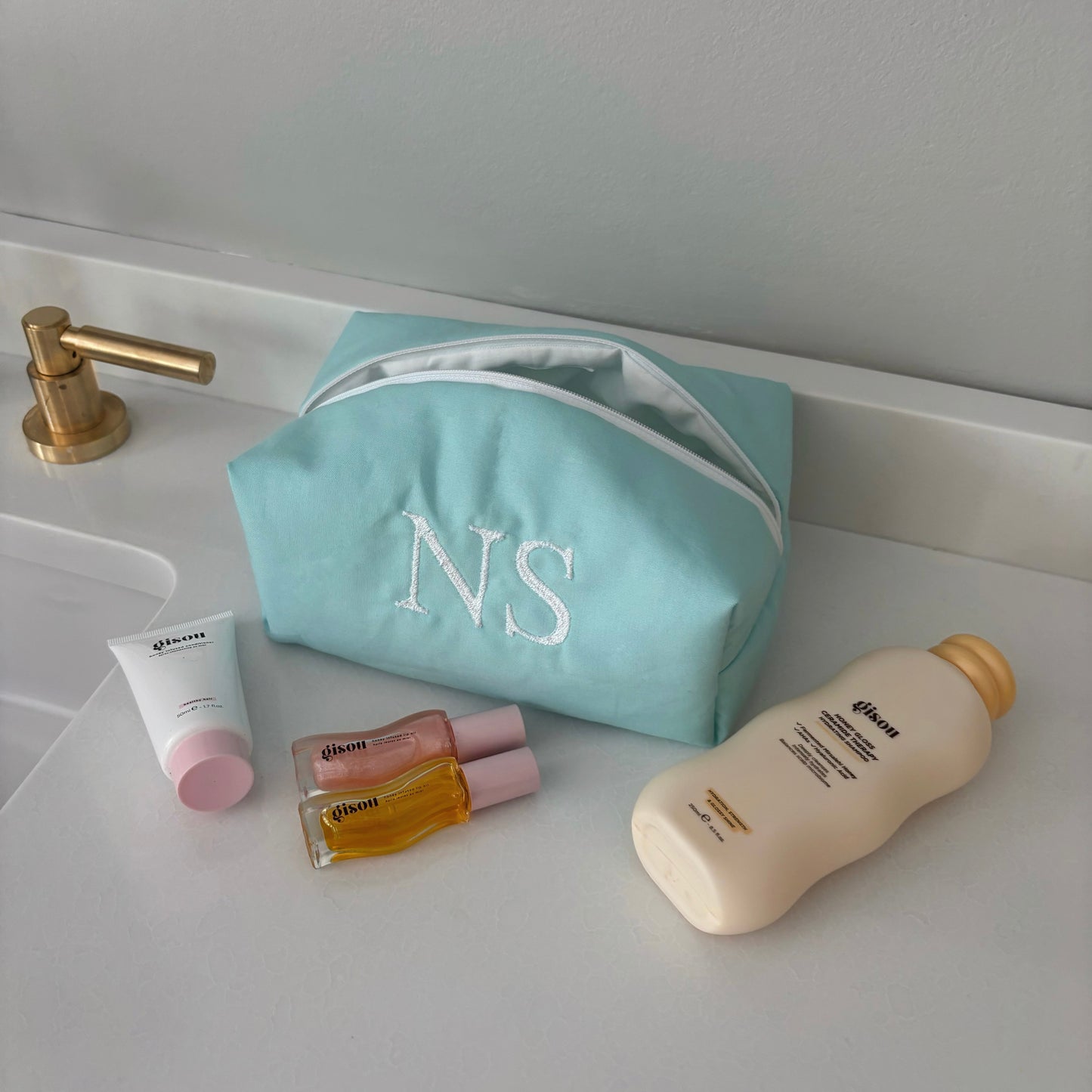Solid Embroidery Makeup Bag