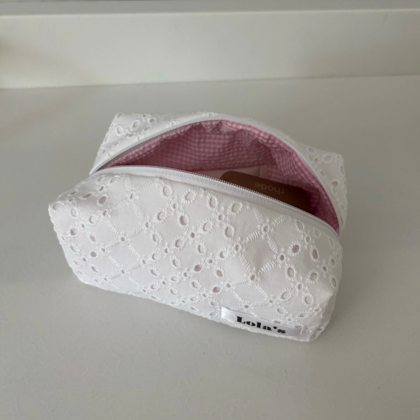 Pink & Eyelet Makeup Bag