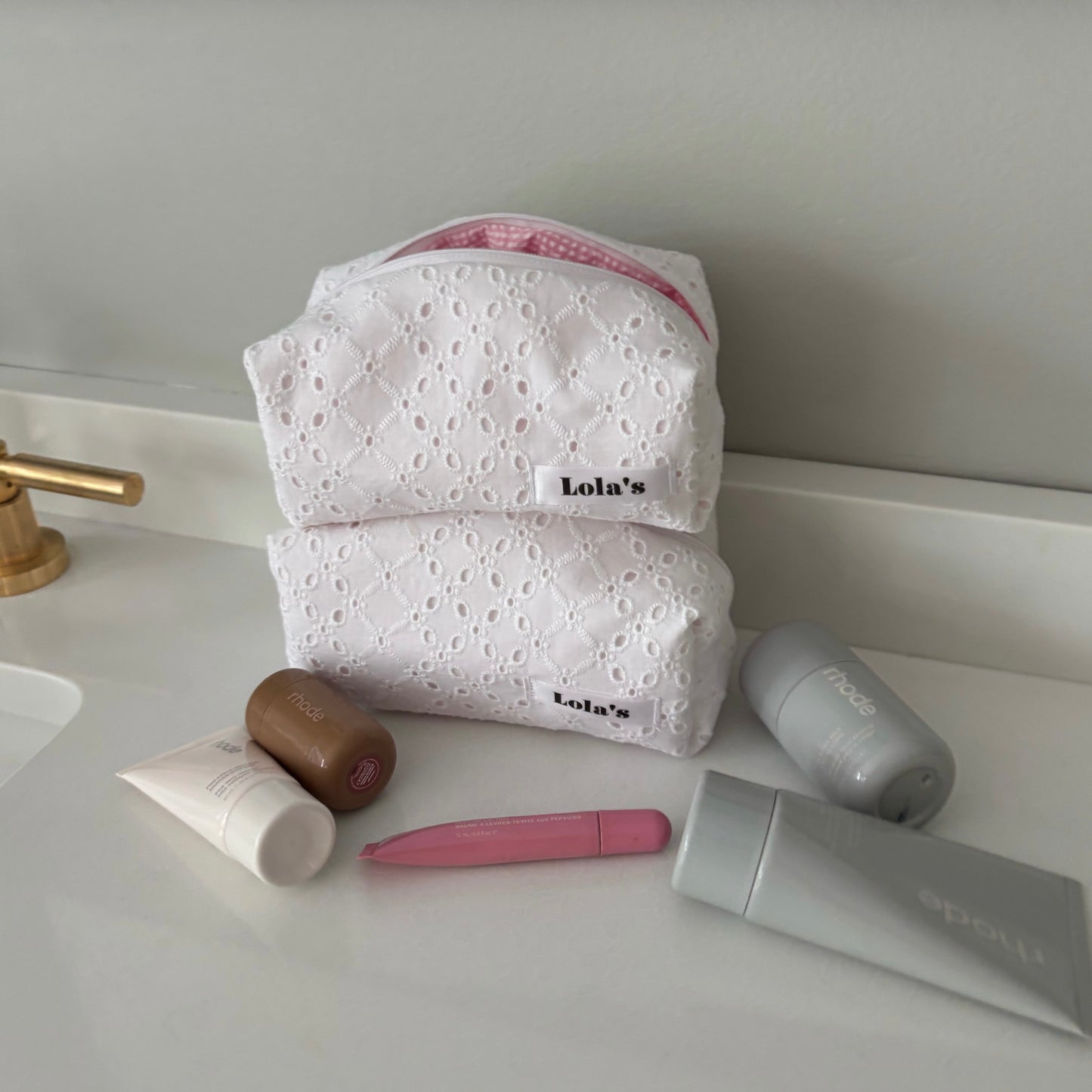 Pink & Eyelet Makeup Bag