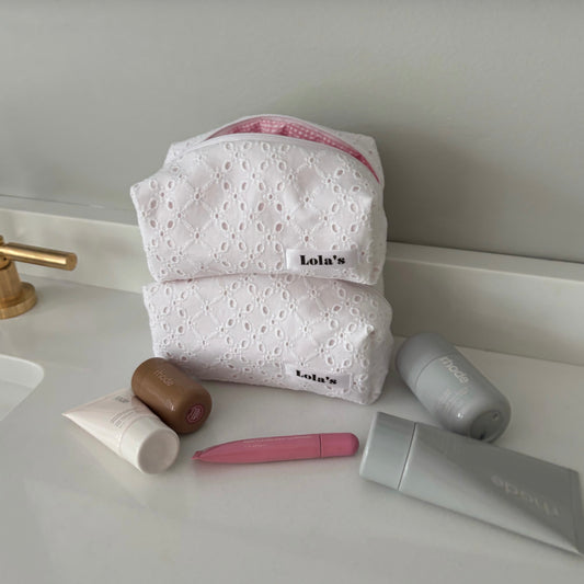 Pink & Eyelet Makeup Bag