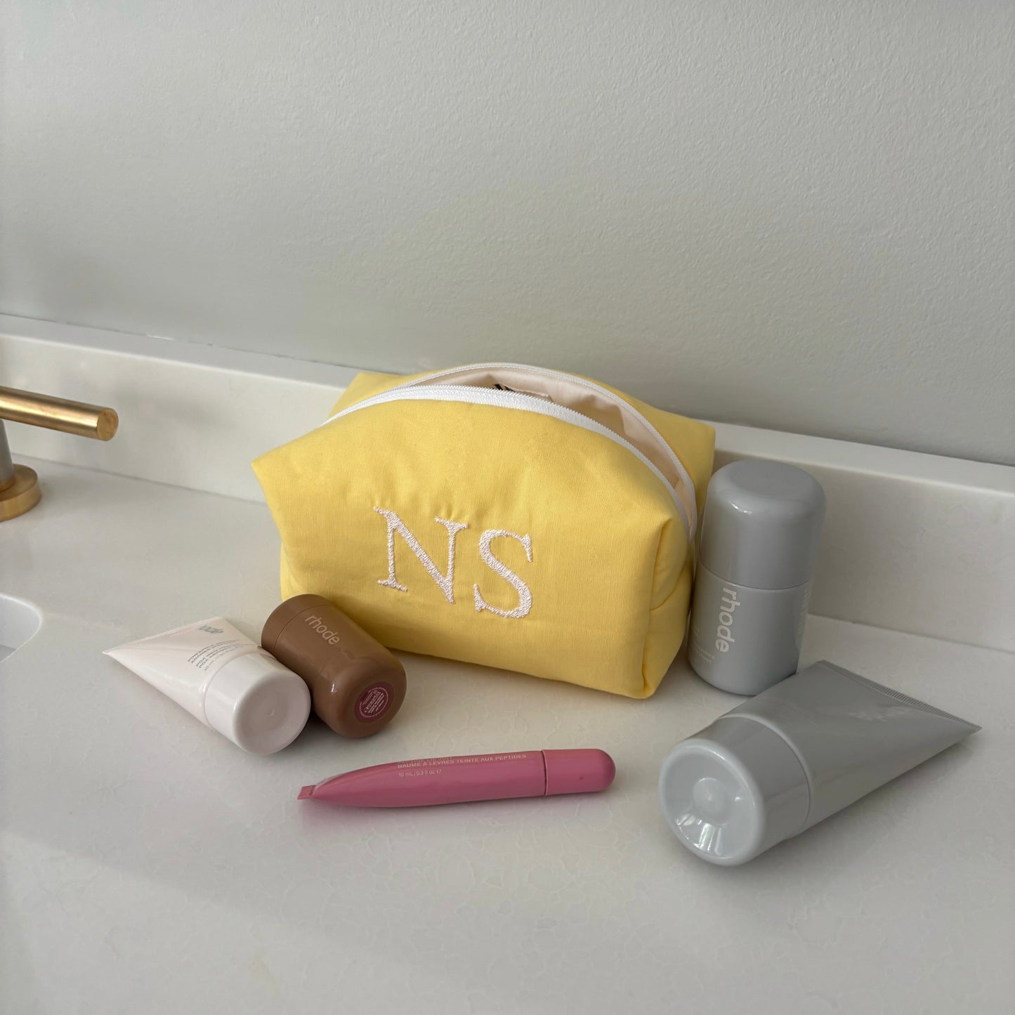 Solid Embroidery Makeup Bag