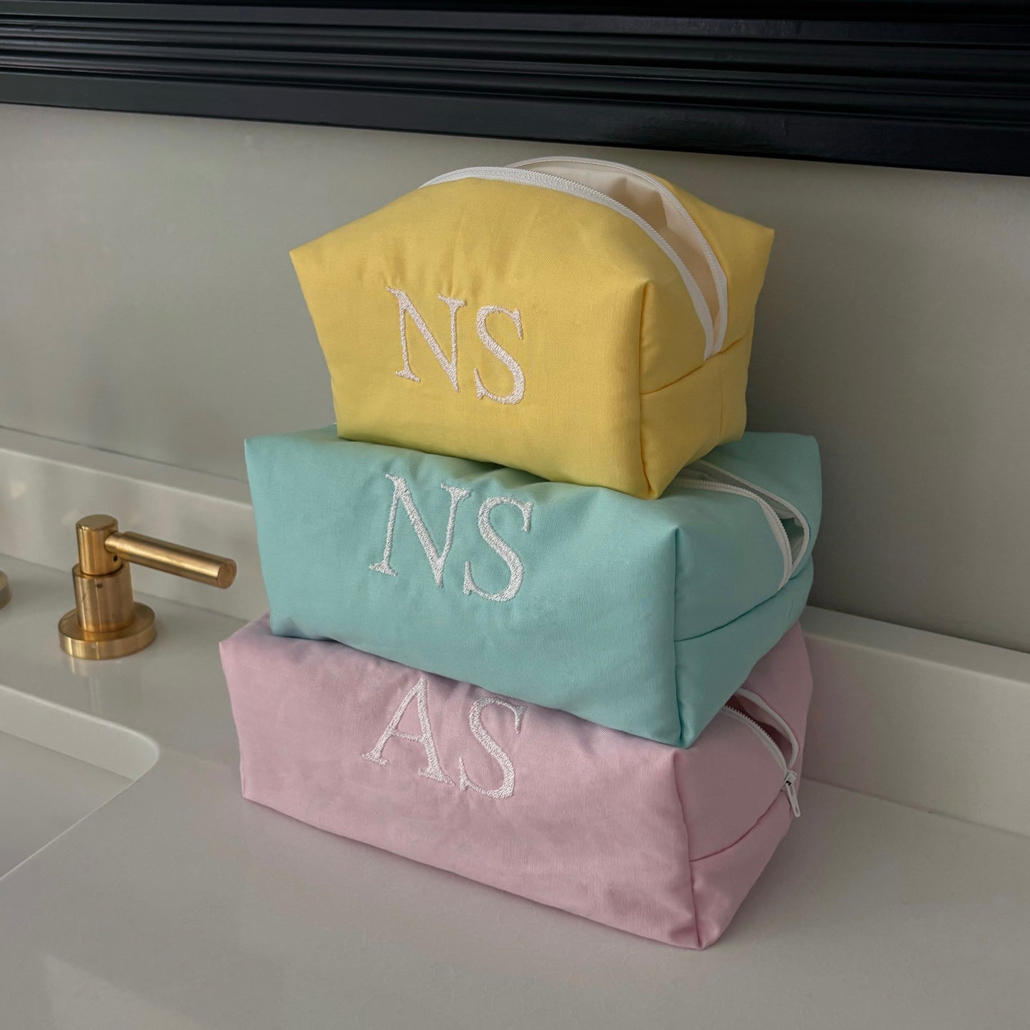 Solid Embroidery Makeup Bag